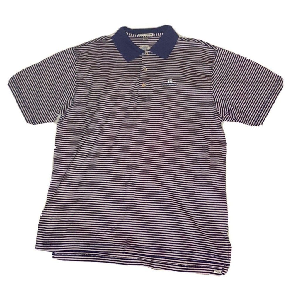 Peter Millar Men's Golf Polo Shirt Navy/Pink Stripe Size Large